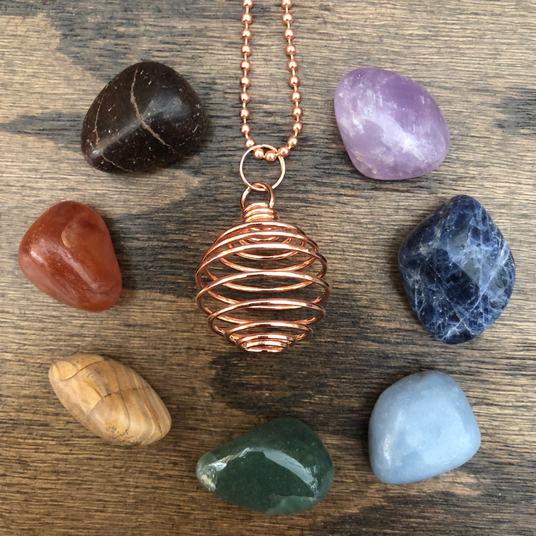 Crystal Pendant Cage with Chakra Set (Copper)