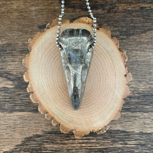 Raven Skull Pyrite Quartz Crystal Necklace